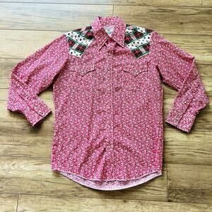 Vintage Western Floral Printed Button-Up Shirt 16 32 Pearl Snap Dickson Jenkins